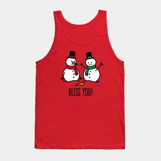 Bless you! sneezing snowman with flu funny ugly Christmas Tank Top